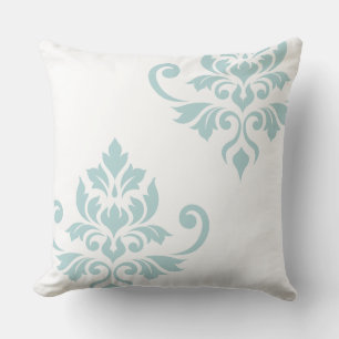 Feuille Damask Art I Duck Egg Blue on White Kissen