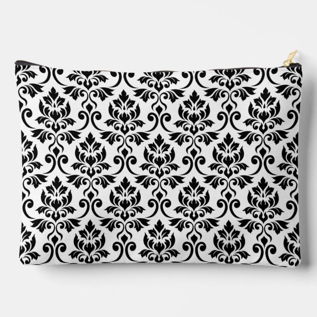 Feuille Damask Big Pattern Black auf Weiß Zubehörtasche (Rückseite)