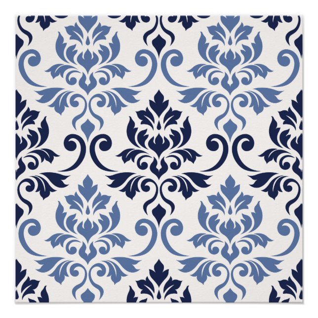 Feuille Damask Big Pattern Blues über Cream Poster (Vorderseite)