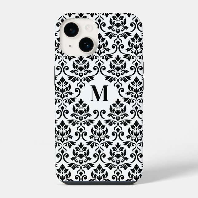 Feuille Damask Black Pattern (Benutzerdefiniert) iPhone Hülle (Rückseite)