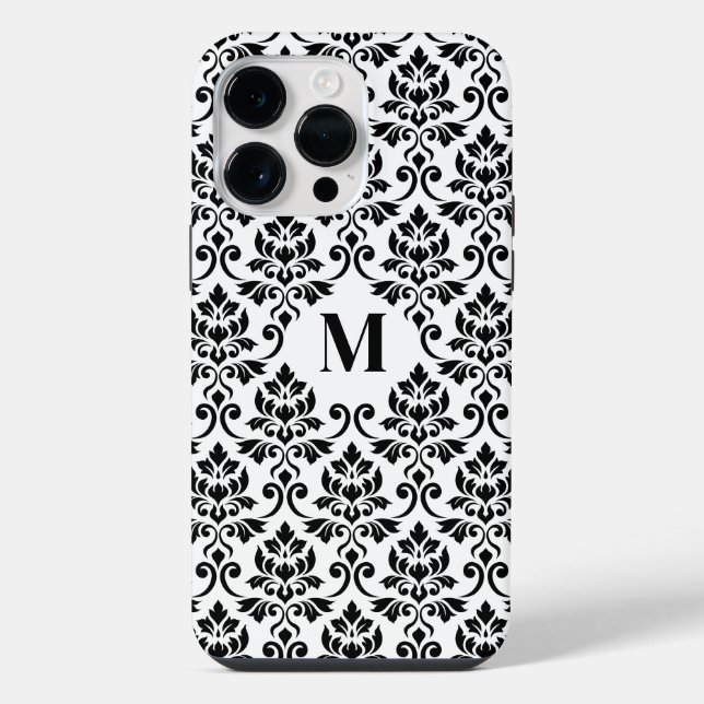 Feuille Damask Black Pattern (Benutzerdefiniert) iPhone Hülle (Rückseite)