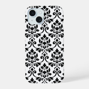 Feuille Damask Lg Muster Black auf Weiß iPhone 15 Hülle