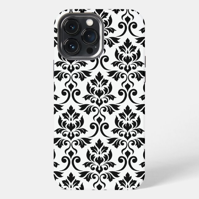 Feuille Damask Lg Muster Black auf Weiß iPhone Hülle (Rückseite)