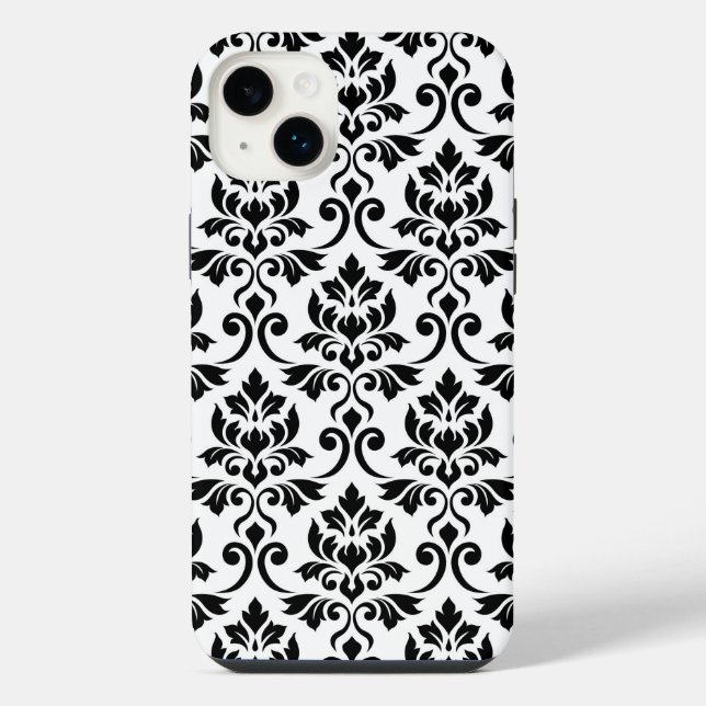 Feuille Damask Lg Muster Black auf Weiß iPhone Hülle (Rückseite)