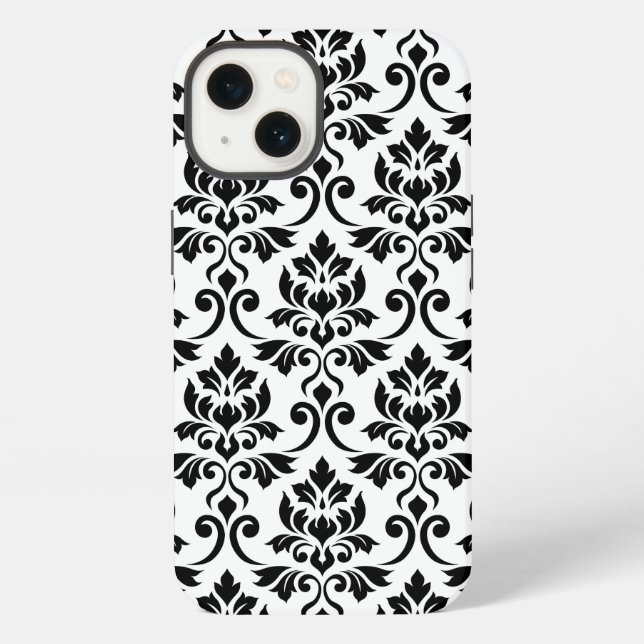 Feuille Damask Lg Muster Black auf Weiß iPhone Hülle (Rückseite)