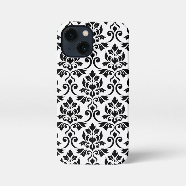 Feuille Damask Lg Muster Black auf Weiß iPhone Hülle (Rückseite)