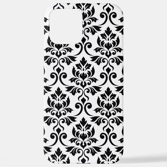 Feuille Damask Lg Muster Black auf Weiß iPhone Hülle (Rückseite)