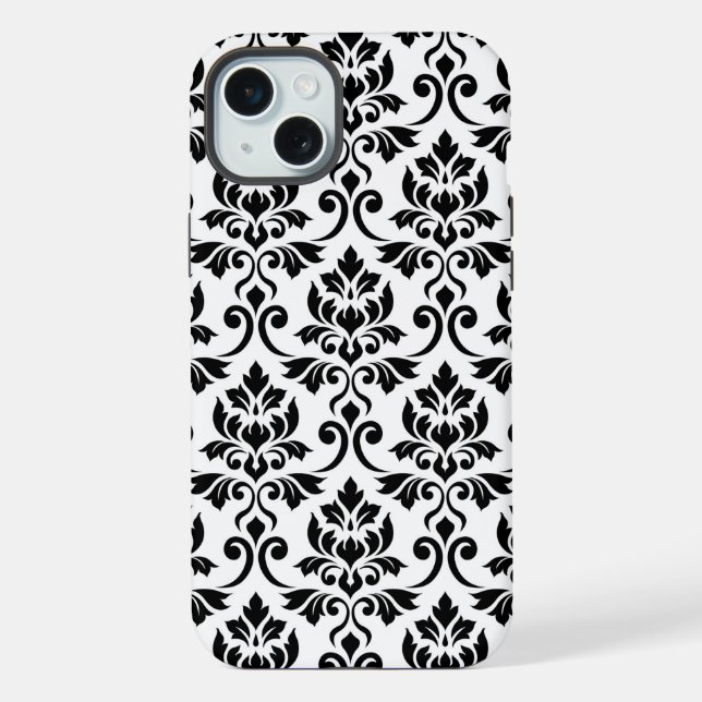 Feuille Damask Lg Muster Black auf Weiß iPhone Hülle (Rückseite)