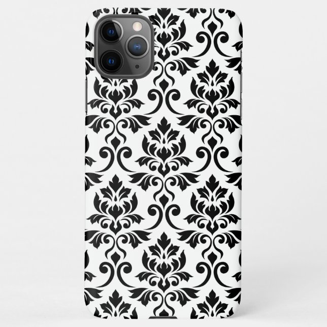 Feuille Damask Lg Muster Black auf Weiß iPhone Hülle (Rückseite)