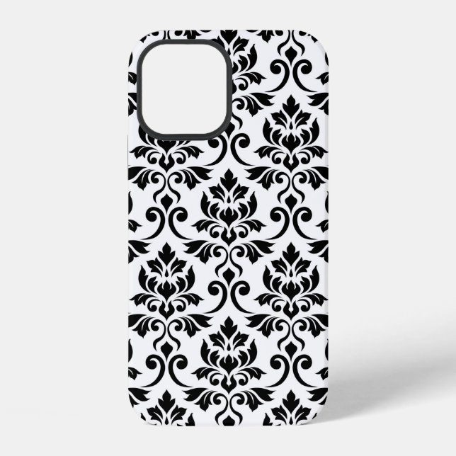 Feuille Damask Lg Muster Black auf Weiß iPhone Hülle (Rückseite)