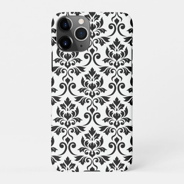 Feuille Damask Lg Muster Black auf Weiß iPhone Hülle (Rückseite)