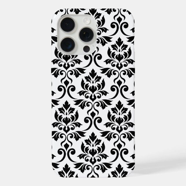 Feuille Damask Lg Muster Black auf Weiß iPhone Hülle (Rückseite)