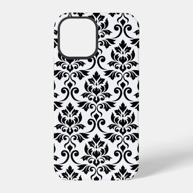 Feuille Damask Lg Muster Black auf Weiß iPhone Hülle (Rückseite)
