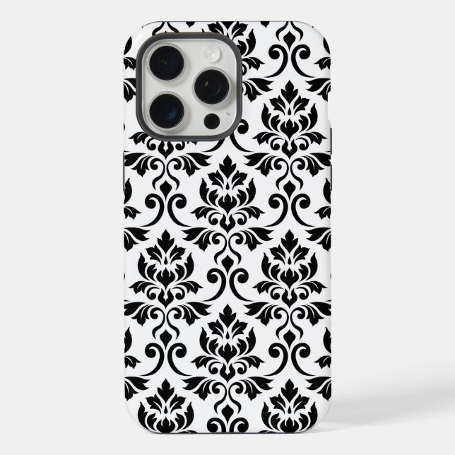 Feuille Damask Lg Muster Black auf Weiß iPhone Hülle (Rückseite)