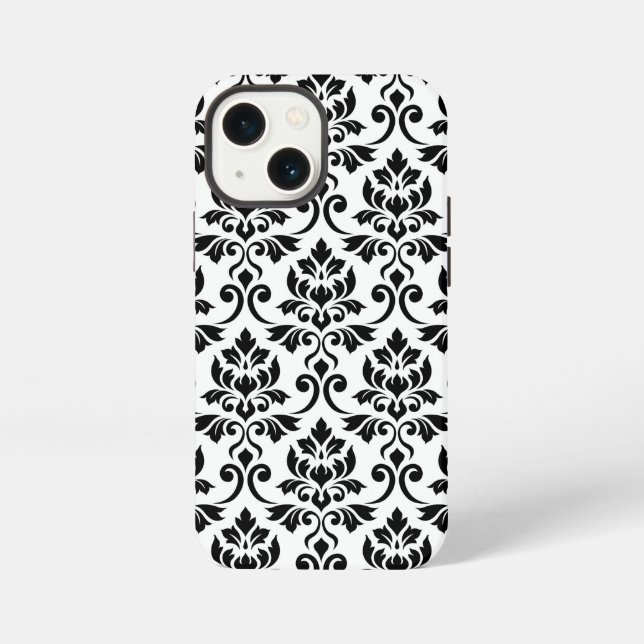 Feuille Damask Lg Muster Black auf Weiß iPhone Hülle (Rückseite)