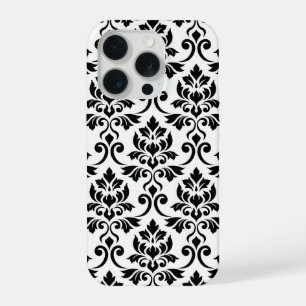 Feuille Damask Lg Muster Black auf Weiß iPhone 15 Pro Hülle