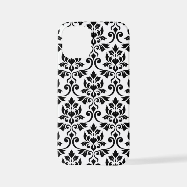 Feuille Damask Lg Muster Black auf Weiß iPhone Hülle (Rückseite)