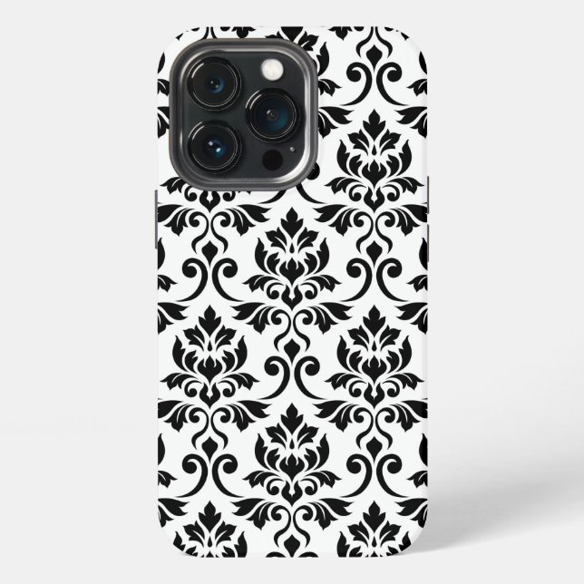 Feuille Damask Lg Muster Black auf Weiß iPhone Hülle (Hinten)