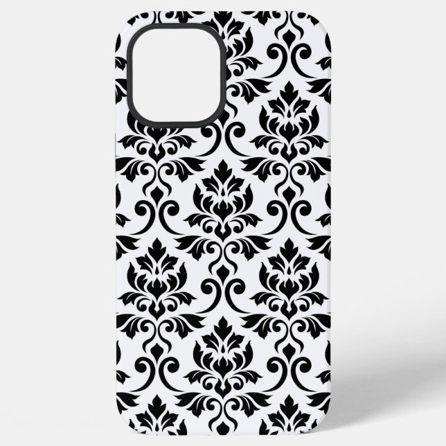 Feuille Damask Lg Muster Black auf Weiß iPhone Hülle (Rückseite)