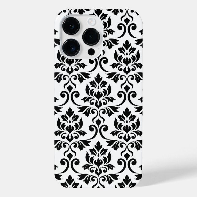 Feuille Damask Lg Muster Black auf Weiß iPhone Hülle (Rückseite)