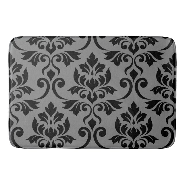 Feuille Damask Lg Pattern Black auf Grau Badematte (Vorderseite)