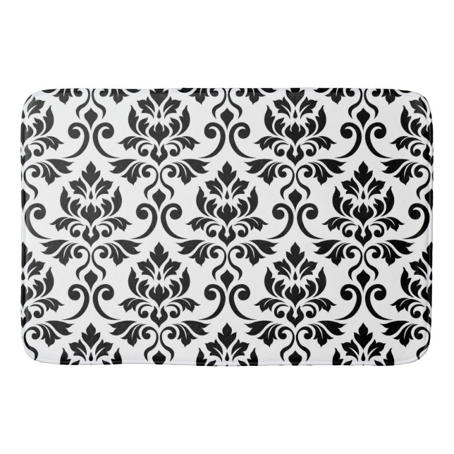 Feuille Damask Muster Black auf Weiß Badematte (Vorderseite)