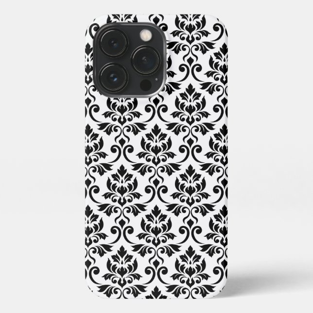 Feuille Damask Muster Black auf Weiß iPhone Hülle (Rückseite)