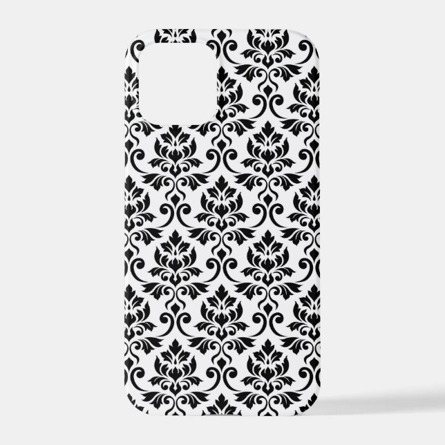 Feuille Damask Muster Black auf Weiß iPhone Hülle (Rückseite)