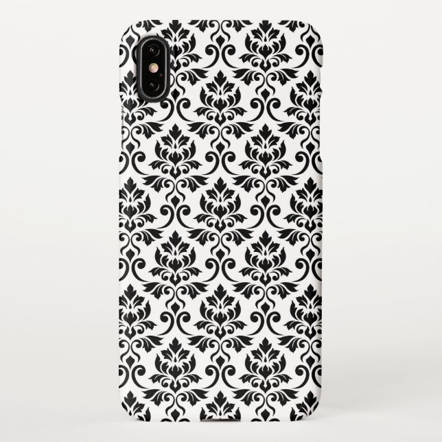 Feuille Damask Muster Black auf Weiß iPhone Hülle (Rückseite)