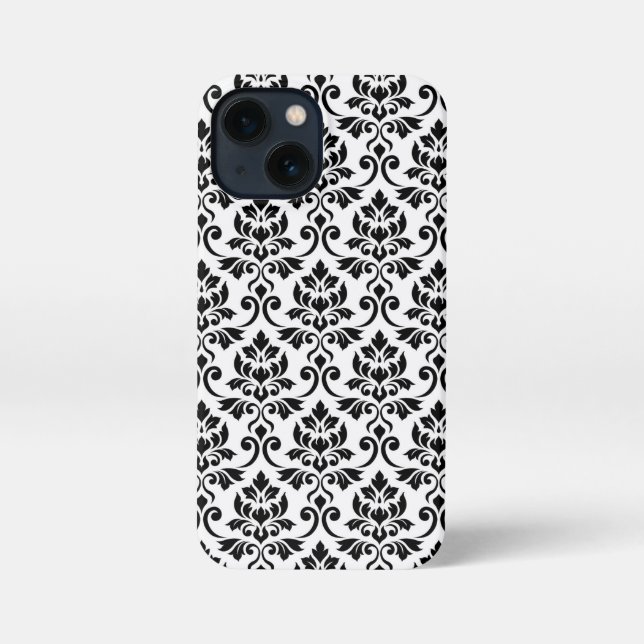 Feuille Damask Muster Black auf Weiß iPhone Hülle (Rückseite)