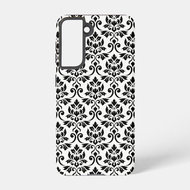 Feuille Damask Muster Black auf Weiß Samsung Galaxy Hülle (Rückseite)
