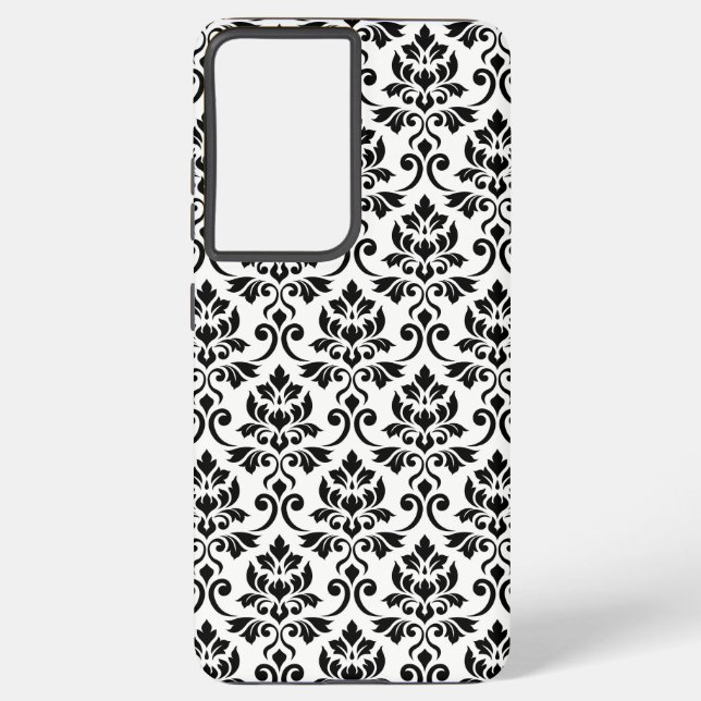 Feuille Damask Muster Black auf Weiß Samsung Galaxy Hülle (Rückseite)