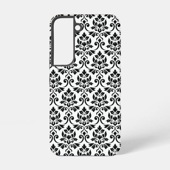 Feuille Damask Muster Black auf Weiß Samsung Galaxy Hülle (Rückseite)