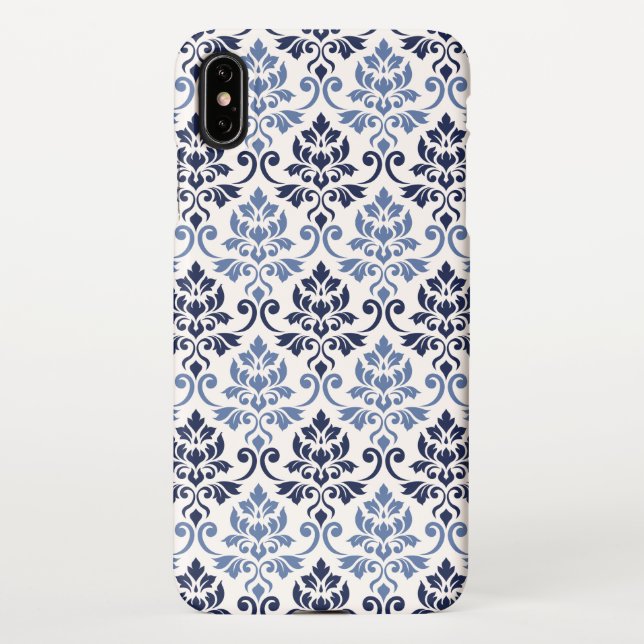 Feuille Damask Muster-Blues über Cream iPhone Hülle (Rückseite)
