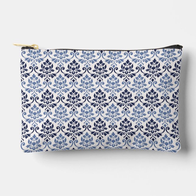 Feuille Damask Muster-Blues über Cream Zubehörtasche (Vorderseite)