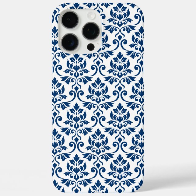 Feuille Damask Muster Dark Blue auf Weiß Case-Mate iPhone Hülle (Rückseite)