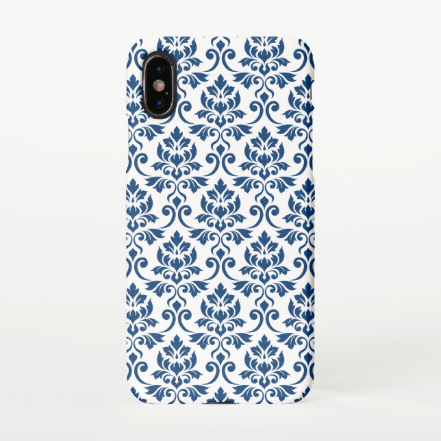 Feuille Damask Muster Dark Blue auf Weiß iPhone Hülle (Rückseite)