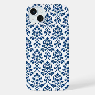 Feuille Damask Muster Dark Blue auf Weiß iPhone 15 Plus Hülle