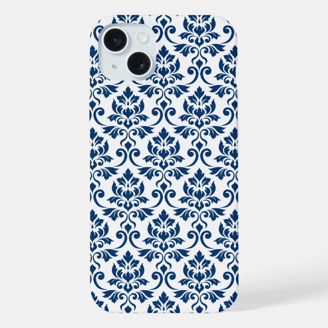 Feuille Damask Muster Dark Blue auf Weiß iPhone Hülle (Rückseite)