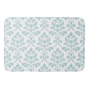 Feuille Damask Muster Duck Egg Blue auf Weiß Badematte