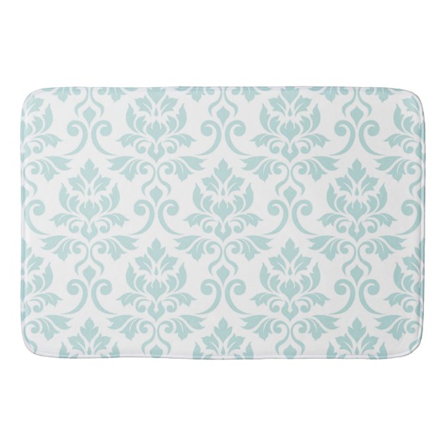 Feuille Damask Muster Light Aquamarin auf White Badematte (Vorderseite)