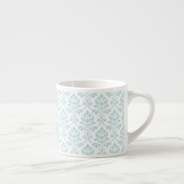 Feuille Damask Muster Light Aquamarin auf White Espressotasse (Rechts)