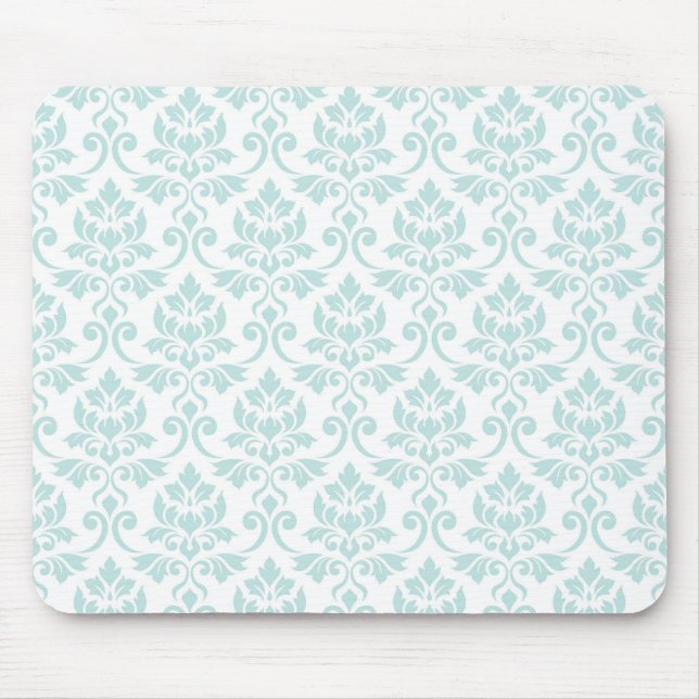 Feuille Damask Muster Light Aquamarin auf White Mousepad (Vorne)