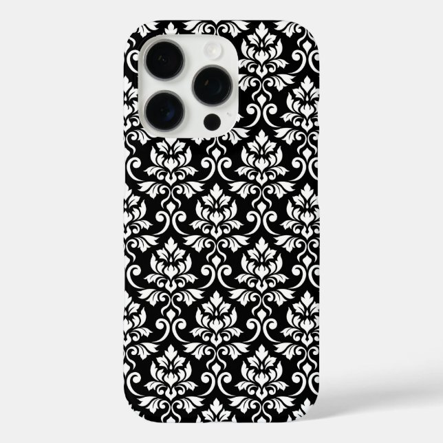 Feuille Damask Muster Weiß auf Schwarz Case-Mate iPhone Hülle (Rückseite)