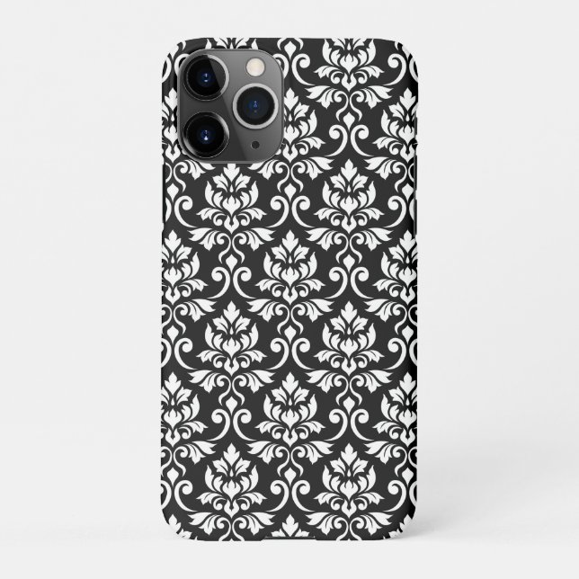 Feuille Damask Muster Weiß auf Schwarz iPhone Hülle (Rückseite)