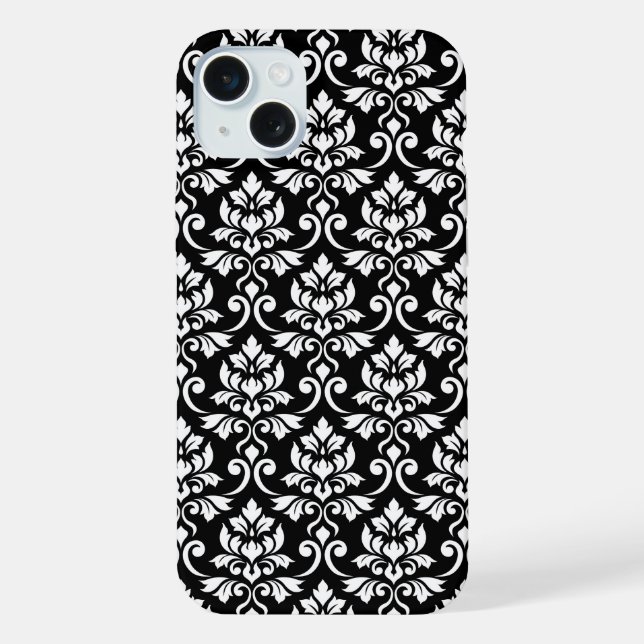 Feuille Damask Muster Weiß auf Schwarz iPhone Hülle (Rückseite)