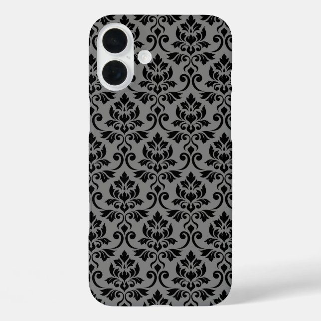Feuille Damask Pattern Black auf Grau Case-Mate iPhone Hülle (Rückseite)