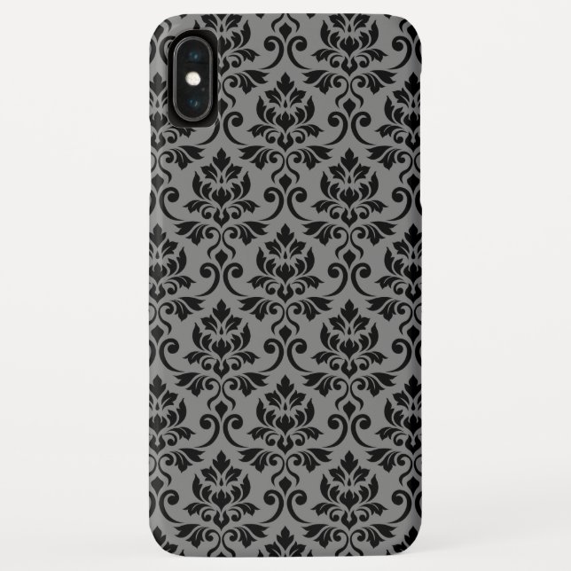 Feuille Damask Pattern Black auf Grau Case-Mate iPhone Hülle (Rückseite)