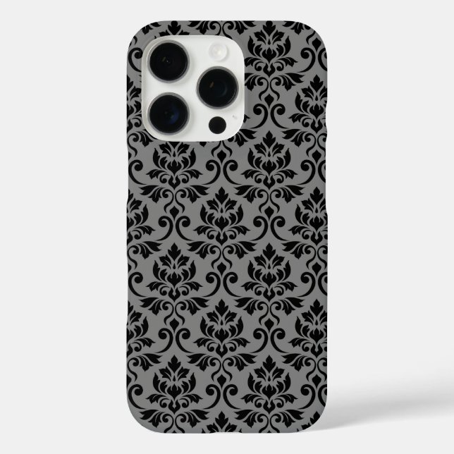 Feuille Damask Pattern Black auf Grau Case-Mate iPhone Hülle (Rückseite)