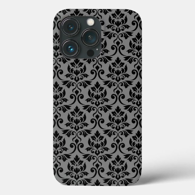 Feuille Damask Pattern Black auf Grau Case-Mate iPhone Hülle (Rückseite)